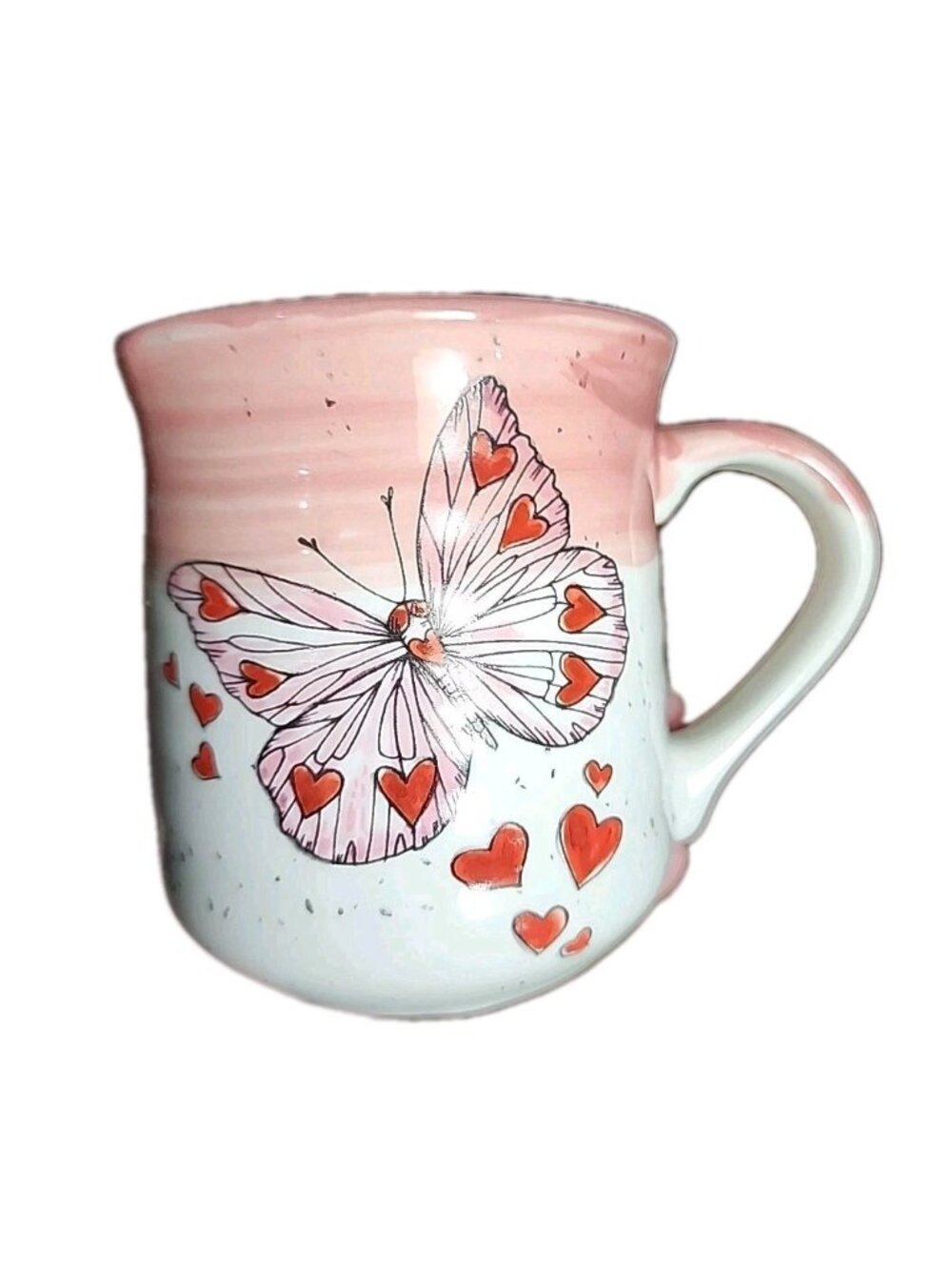 SHEFFIELD HOME BUTTERFLIES & HEARTS COFFEE MUG Mother's DAY Pink‎ And White EUC